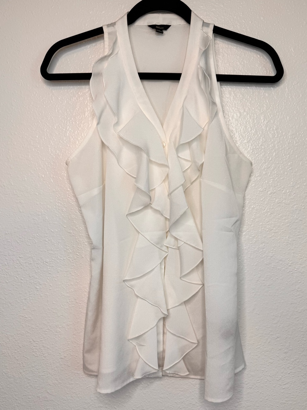 Milano White Sleeveless Ruffle Women's Blouse size M